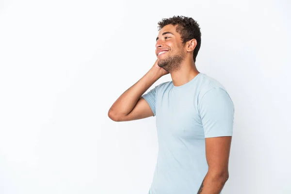 Joven Guapo Brasileño Aislado Sobre Fondo Blanco Pensando Una Idea —  Fotos de Stock