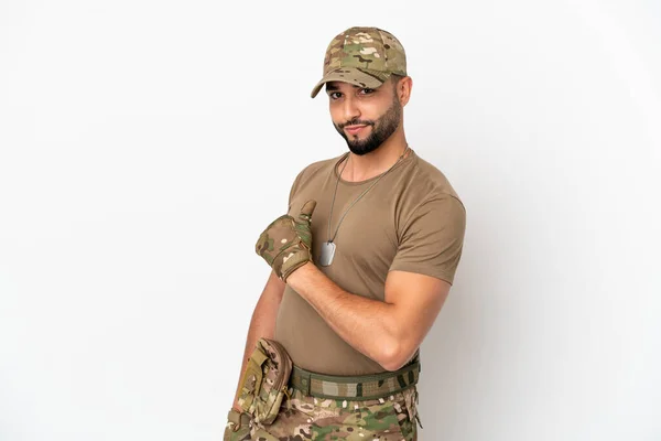Young Arab Soldier Man Isolated White Background Proud Self Satisfied — Stock Photo, Image