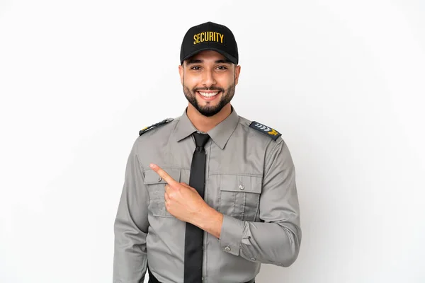 Jeune Homme Arabe Isolé Sur Fond Blanc Pointant Vers Côté — Photo