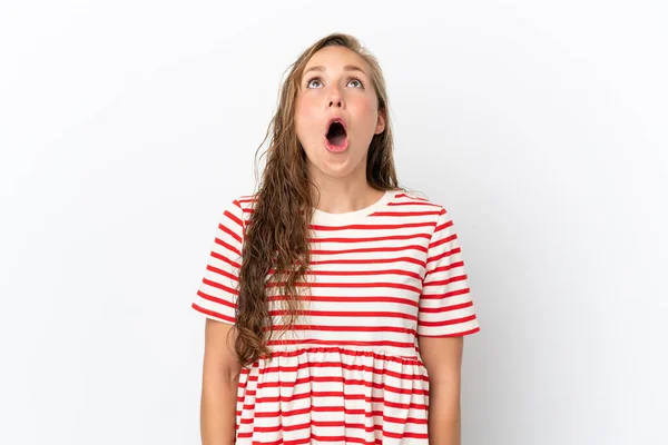 Young Caucasian Woman Isolated White Background Looking Surprised Expression — Stock Photo, Image