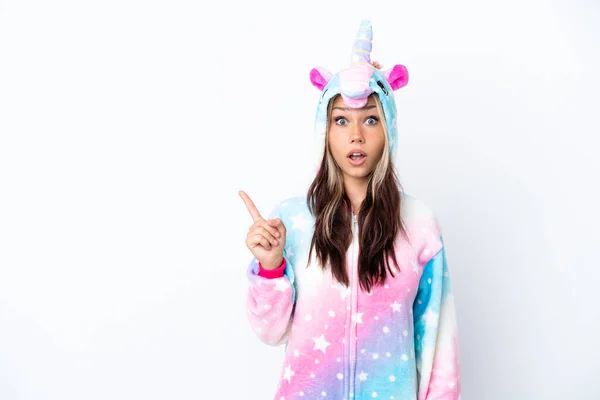 Junge Russische Frau Trägt Einen Einhorn Pyjama Isoliert Auf Weißem — Stockfoto