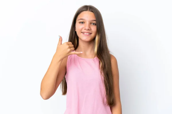 Little Caucasian Girl Isolated White Background Making Phone Gesture Call — Stock Photo, Image