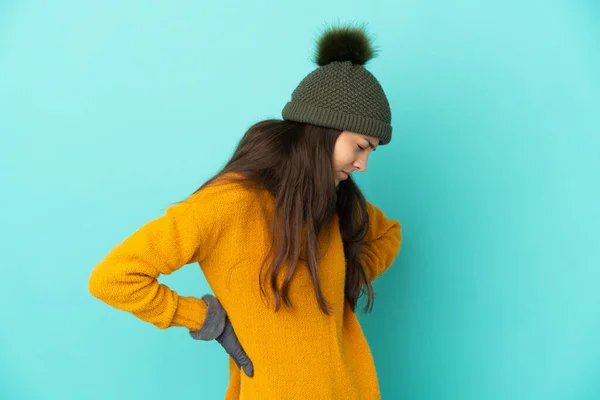 Joven Francesa Aislada Sobre Fondo Azul Con Sombrero Invierno Que —  Fotos de Stock