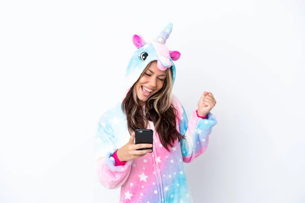 Mujer Rusa Joven Con Pijama Unicornio Aislado Sobre Fondo Blanco —  Fotos de Stock