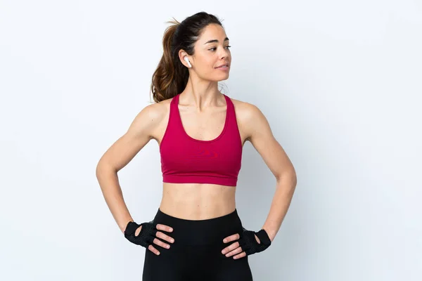 Sport Woman Isolated White Background Posing Arms Hip Looking Side — Stock Photo, Image