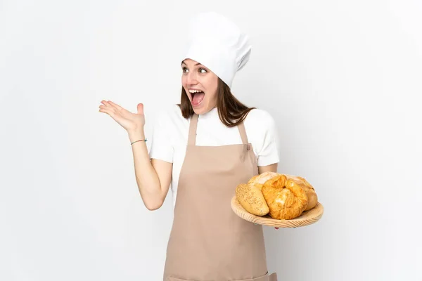 Mujer Joven Uniforme Chef Aislada Sobre Fondo Blanco Con Expresión — Foto de Stock