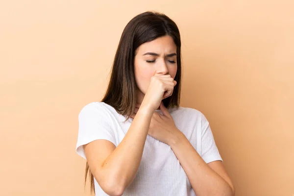 Teenager Brazilian Girl Isolated Background Coughing Lot — Stock Photo, Image