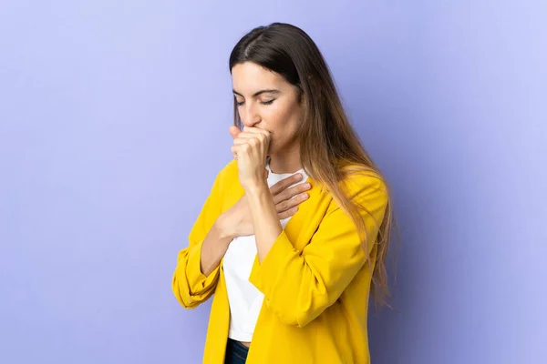 Young Caucasian Woman Isolated Background Coughing Lot — Stock Photo, Image