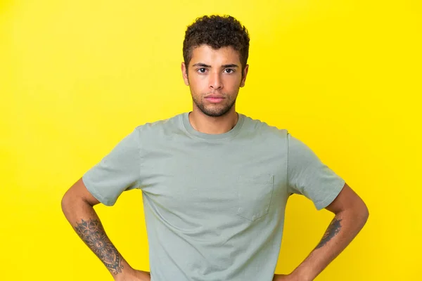 Young Handsome Brazilian Man Isolated Yellow Background Angry — Stock Photo, Image