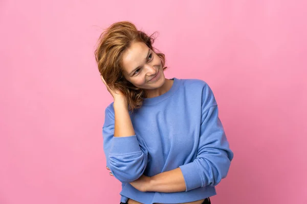 Young Georgian Woman Isolated Pink Background Thinking Idea — Stock Photo, Image