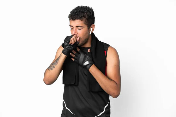 Deporte Brasileño Hombre Con Toalla Aislada Sobre Fondo Blanco Está — Foto de Stock