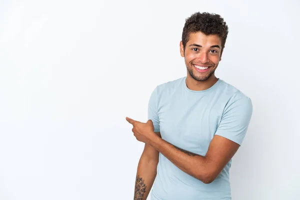 Junge Hübsche Brasilianische Mann Isoliert Auf Weißem Hintergrund Zeigt Zurück — Stockfoto
