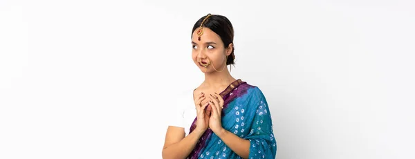 Young Indian Woman Isolated White Background Scheming Something — Stock Photo, Image