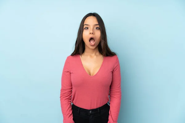 Young Mixed Race Woman Isolated Blue Background Surprise Facial Expression — Stock Photo, Image