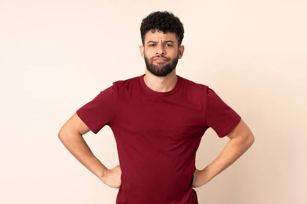 Young Moroccan Man Isolated Beige Background Angry — Stock Photo, Image