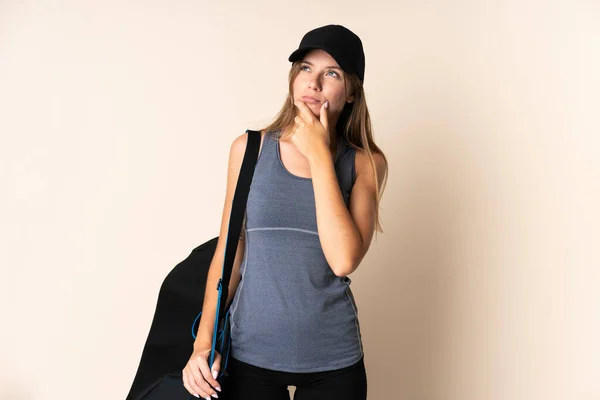 Jeune Sport Femme Lituanienne Tenant Sac Sport Isolé Sur Fond — Photo