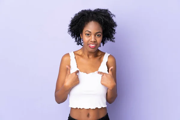 Young African American Woman Isolated Purple Background Pointing Oneself — Stock Photo, Image