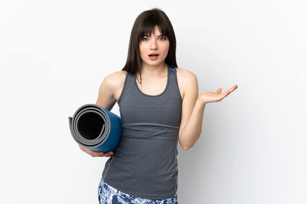 Menina Esporte Ucraniana Com Tapete Isolado Fundo Azul Com Expressão — Fotografia de Stock