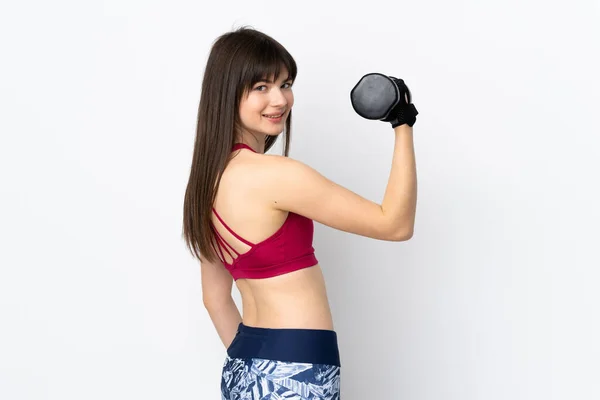 Young Sport Woman Isolated White Background Making Weightlifting — Stock Photo, Image