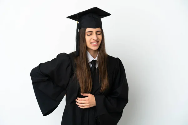 Joven Graduado Universitario Aislado Sobre Fondo Blanco Que Sufre Dolor —  Fotos de Stock