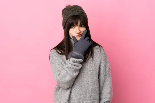 Adolescente Ucraniana Chica Con Sombrero Invierno Aislado Sobre Fondo Blanco —  Fotos de Stock