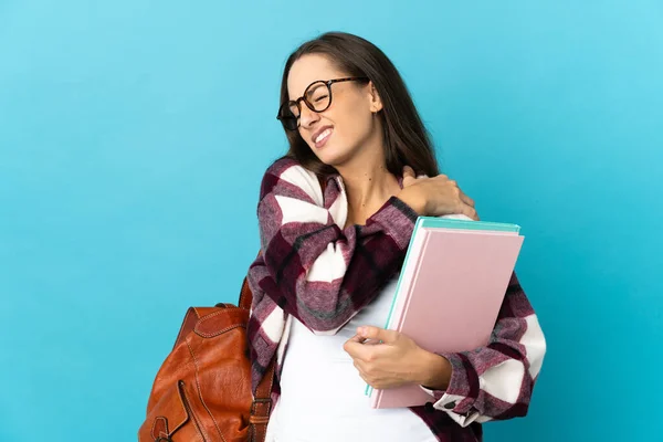 Mujer Joven Estudiante Sobre Fondo Aislado Que Sufre Dolor Hombro — Foto de Stock