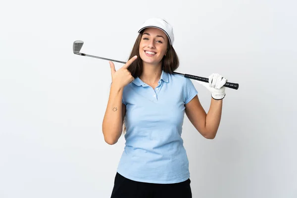 Young Golfer Woman Isolated White Background Giving Thumbs Gesture — Stock Photo, Image