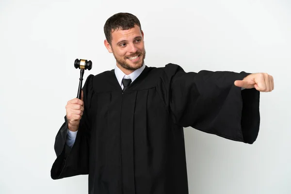 Judge Caucasian Man Isolated White Background Giving Thumbs Gesture — Stock Photo, Image