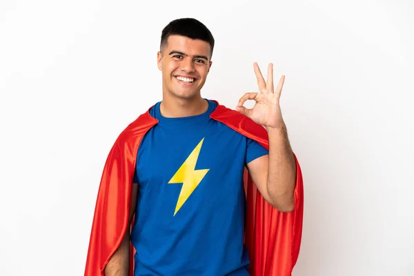 Super Hero Isolated White Background Showing Sign Fingers — Stock Photo, Image