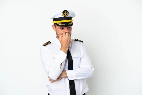 Samolot Brazylijski Pilot Izolowany Białym Tle Wątpliwościami — Zdjęcie stockowe