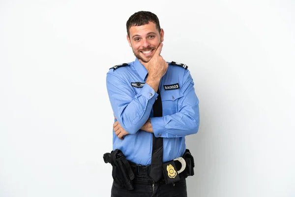 Joven Policía Brasileño Aislado Sobre Fondo Blanco Feliz Sonriente —  Fotos de Stock