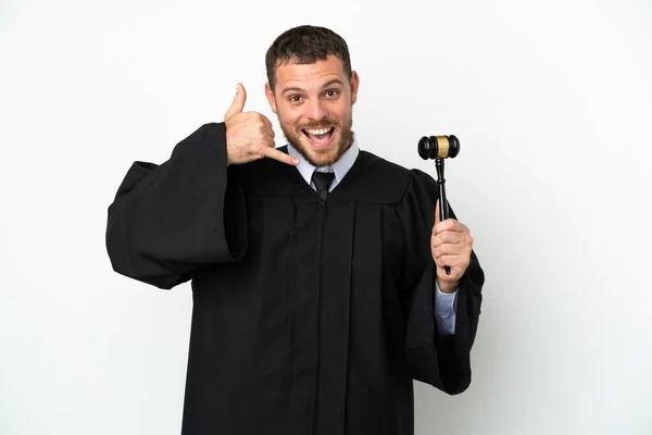 Judge Caucasian Man Isolated White Background Making Phone Gesture Call — Stock Photo, Image