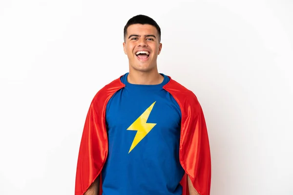 Super Hero Isolated White Background Surprise Facial Expression — Stock Photo, Image