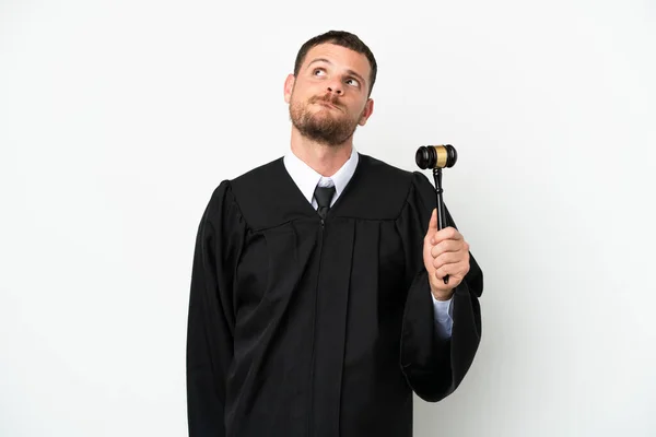 Judge Caucasian Man Isolated White Background Looking — Stock Photo, Image