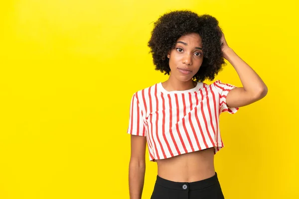 Young African American Woman Isolated Yellow Background Expression Frustration Understanding — Stock Photo, Image