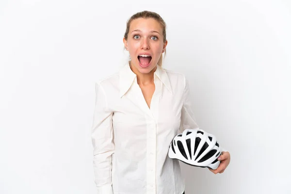 Business Donna Caucasica Con Casco Bici Isolato Sfondo Bianco Con — Foto Stock