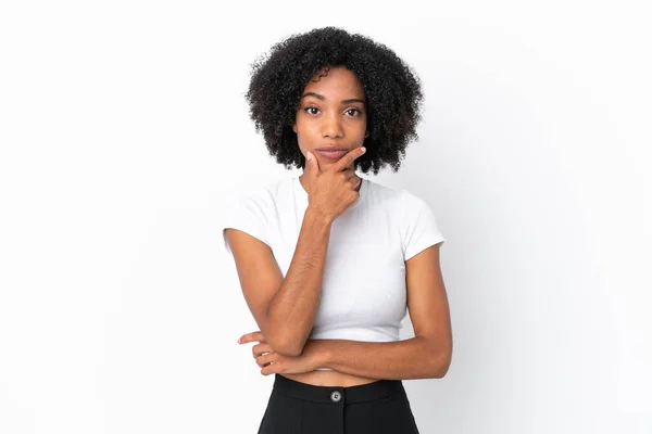 Young African American Woman Isolated White Background Thinking — Stock Photo, Image