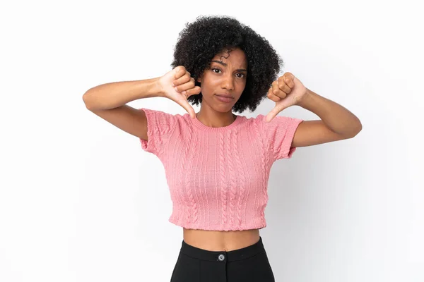 Young African American Woman Isolated White Background Showing Thumb Two — Stock Photo, Image