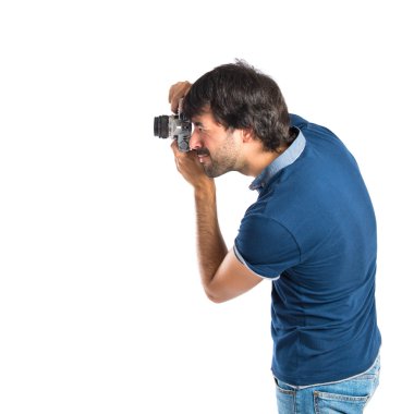 adam beyaz arka plan üzerinde fotoğraf çekimi