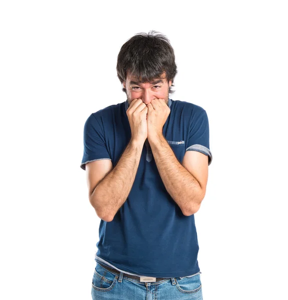 Frightened man over isolated white background — Stock Photo, Image