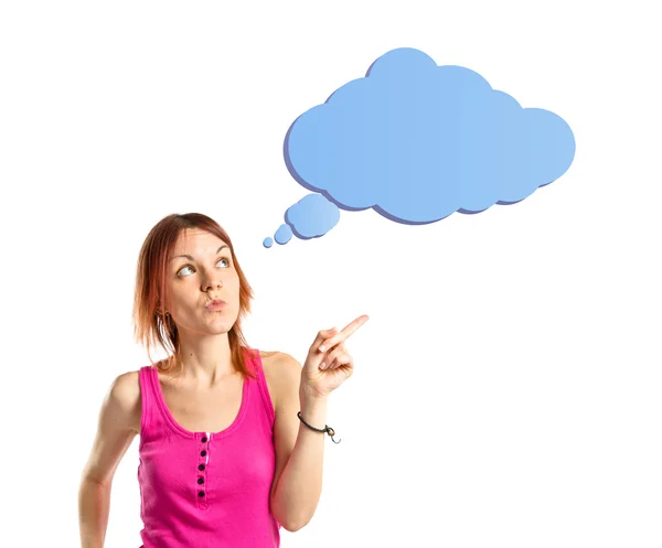 Young girl thinking over white background — Stock Photo, Image