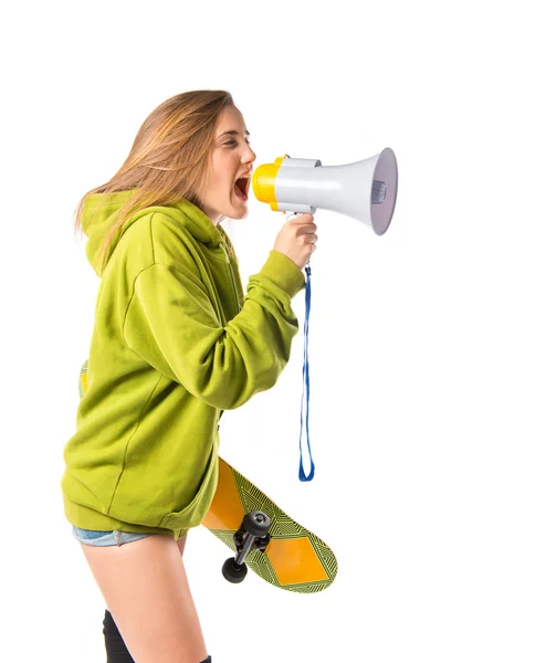 Girl shouting over isolated white background — Stock Photo, Image