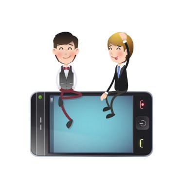 iş adamları ile beyaz arka plan üzerinde gerçekçi telefon 