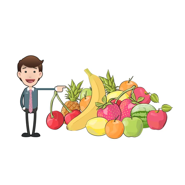 Empresario con frutas aisladas sobre fondo blanco. Diseño vectorial . — Vector de stock