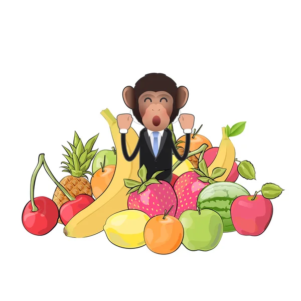 Mono de negocios con frutas aisladas sobre fondo blanco. Diseño vectorial . — Archivo Imágenes Vectoriales