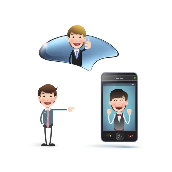 Business people with realistic phone over white background — Stock Vector