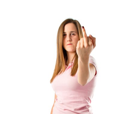 Kız yapma boynuz jest beyaz zemin üzerine