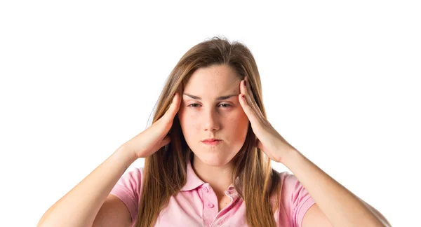 Frustrated girl over isolated white background — Stock Photo, Image
