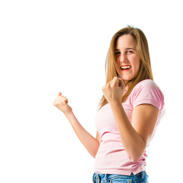 Lucky girl over isolated white background