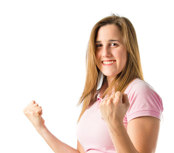 Lucky girl over isolated white background 